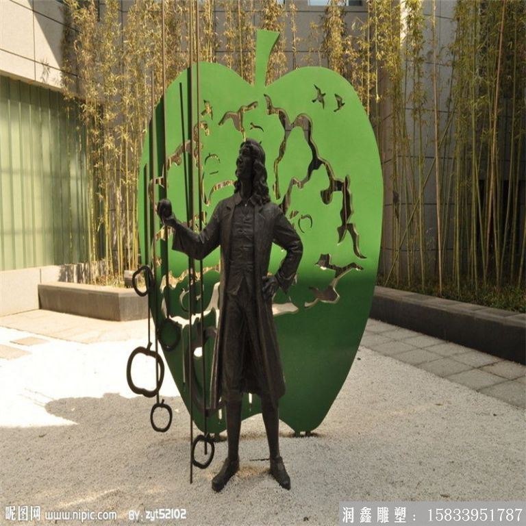 西方人物铜雕与不锈钢抽象苹果雕塑结合雕塑_副本