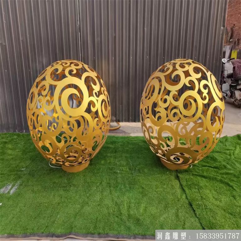 不锈钢镂空球雕塑，发光球体雕塑