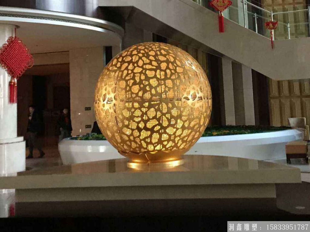 酒店摆件不锈钢镂空球雕塑