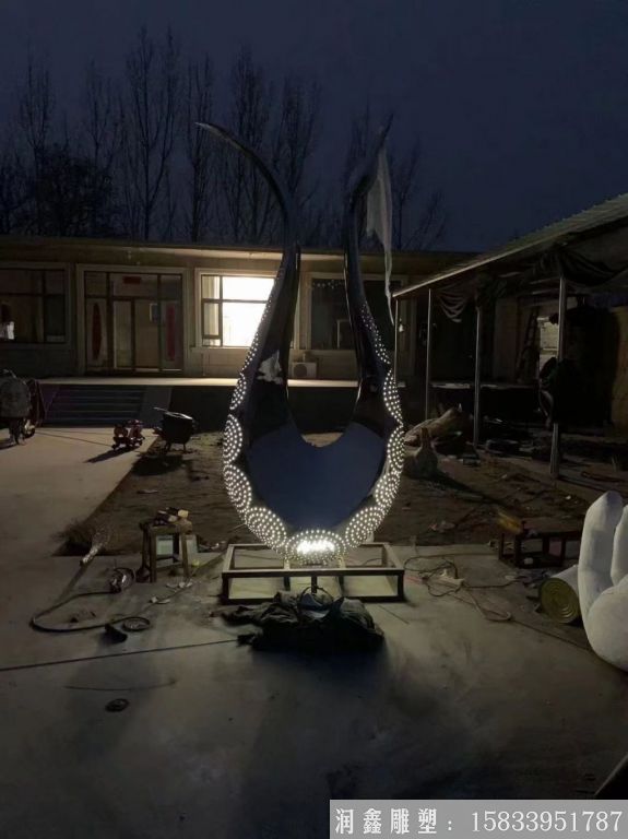 不銹鋼抽象天鵝雕塑 發光燈光抽象動物天鵝2