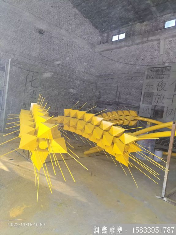 不銹鋼金色麥穗雕塑，山東廣饒縣糧倉標志案例1
