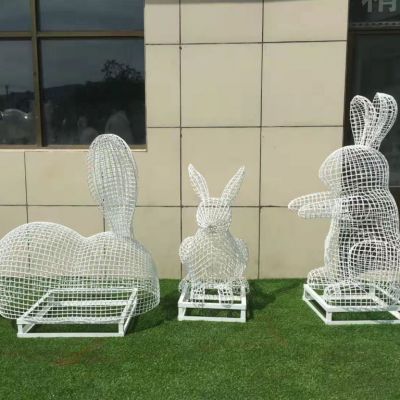 小区不锈钢镂空兔子雕塑 景观兔子造型雕塑 