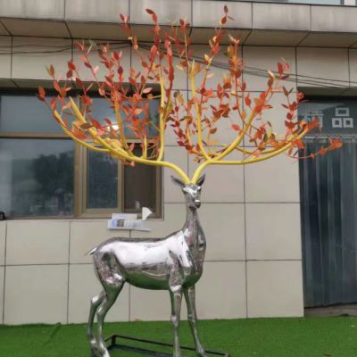 不锈钢大鹿角景观鹿雕塑 景观鹿雕塑供应