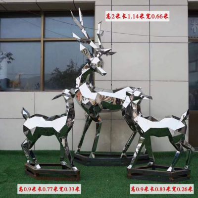 不锈钢切面几何小鹿雕塑 供应动物鹿雕塑
