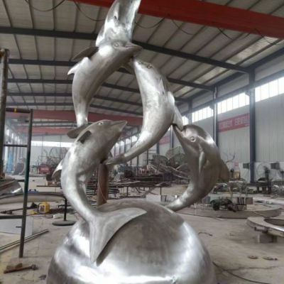 不锈钢海豚雕塑 动物雕塑