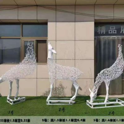 不锈钢创意鹿雕塑 园林草坪动物鹿摆件